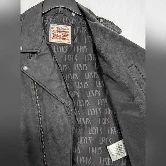 NWT LEVI'S Classic Asymmetrical Faux Leather Motorcycle Jacket Coat Black Mens S - Picture 10 of 15